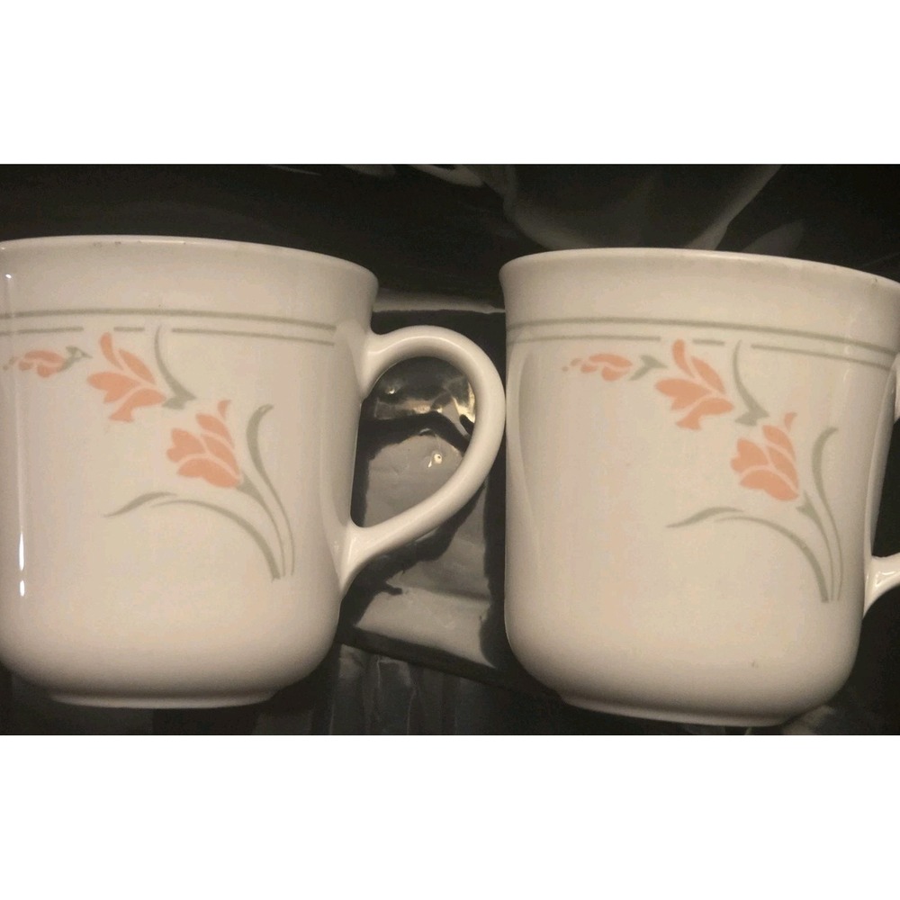 Corning Corelle Cups Vintage Peach Garland Coffee Mugs Floral Set Of 2 - Picture 8 of 8